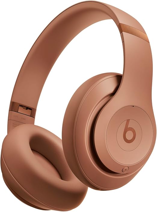 Beats Studio Pro x Kim Kardashian Bluetooth noise-cancelling headphones in Dune color, featuring personalized spatial audio, USB-C lossless audio, Apple & Android compatibility, and up to 40 hours of battery life.