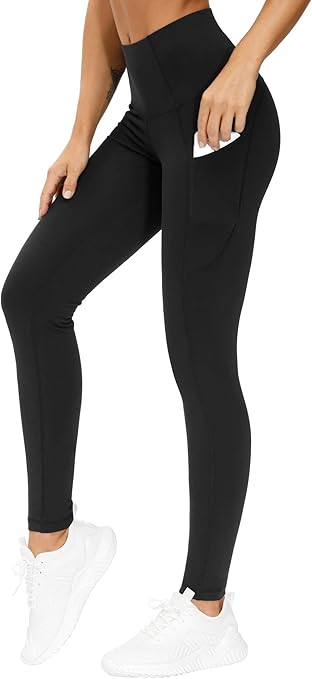 THE GYM PEOPLE thick high-waist yoga pants with pockets, tummy control, and designed for workout, running, and yoga for women.