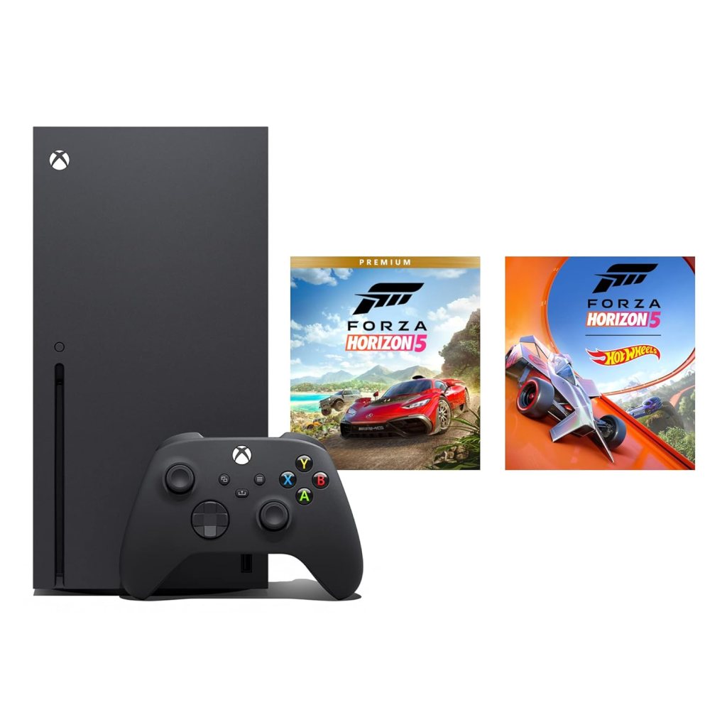 Xbox Series X – Forza Horizon 5 bundle, including Forza Horizon 5 Premium Edition, 1TB SSD, 4K gaming and streaming, carbon black gaming console.