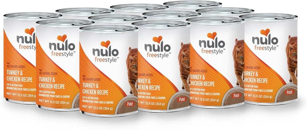 Nulo Freestyle Cat & Kitten wet pate canned cat food, premium all-natural, grain-free with 5 high animal-based proteins and vitamins to support a healthy immune system, 12.5 oz (pack of 12).